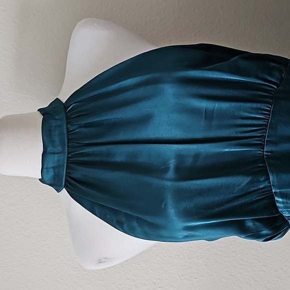 Express Satin Halter Slit Midi Green Cocktail Dress - Picture 3 of 8